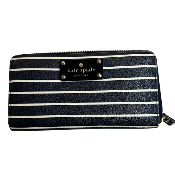 Kate Spade long zip around wallet -black & white stripes - Picture 1 of 10